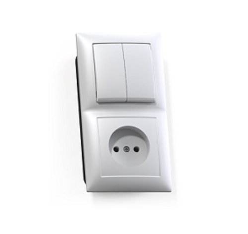 Блок Кунцево-Электро Селена 1-м розетка без зазем.+2-кл. выкл. (БКВР-409) белый  картинка